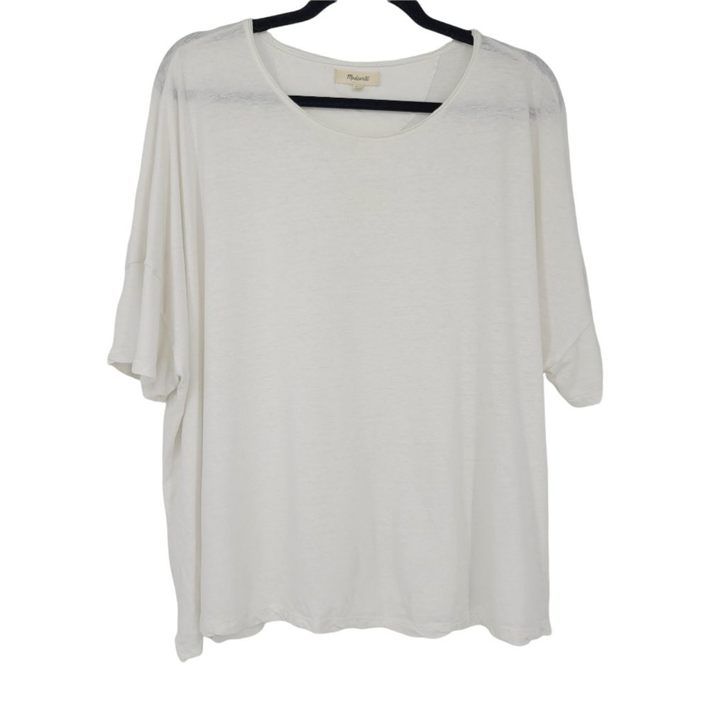 Madewell Raw Edged Hangout Tee In White Linen and Cotton Shirt Sz XXL